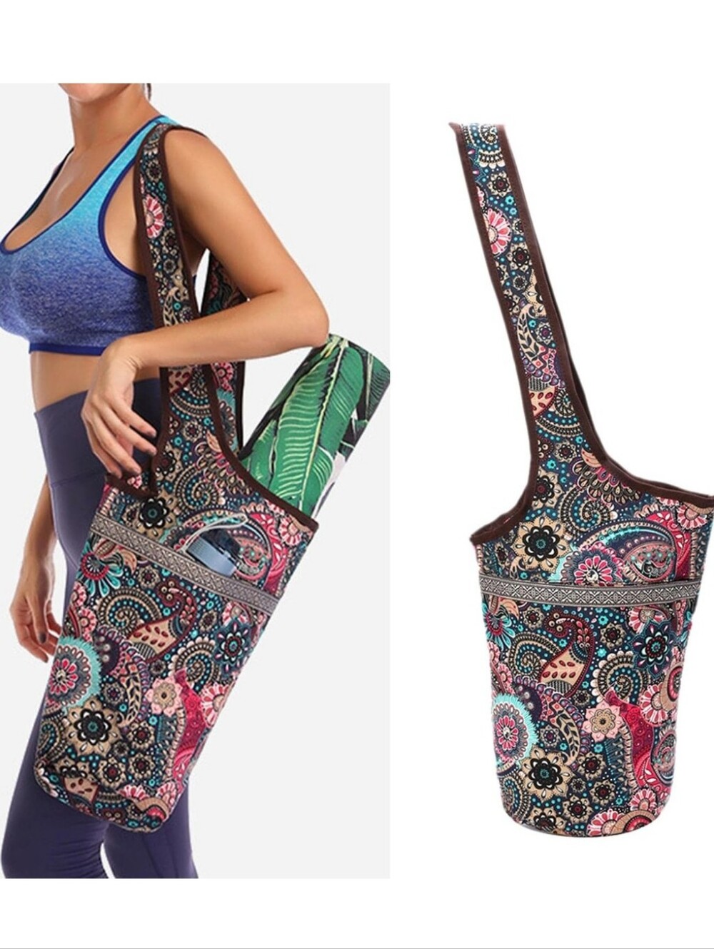 Boho Floral Paisley Oversized Crossbody/ YOGA Bag in Multicolor